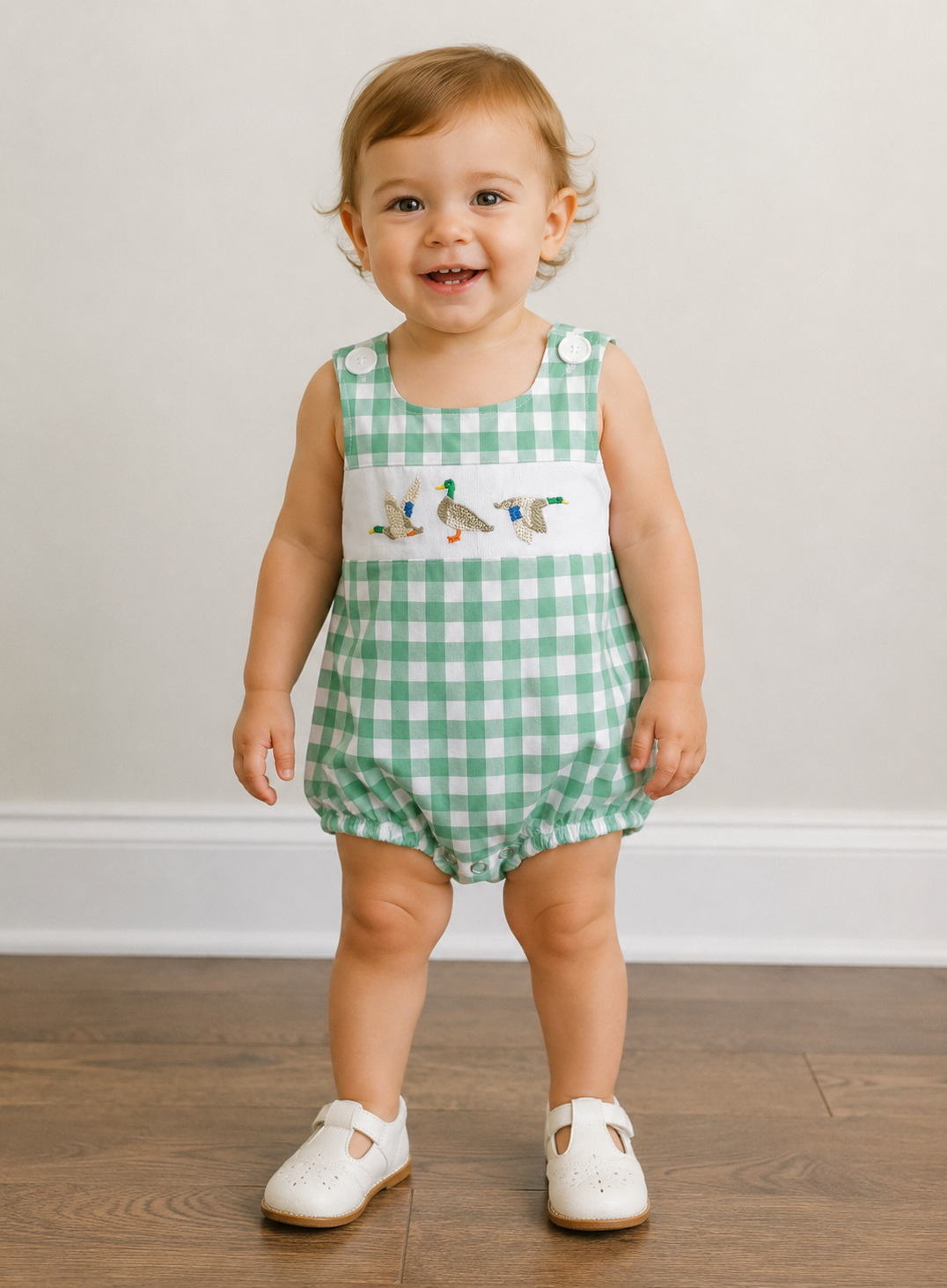 Green Gingham Duck Romper